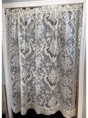 Lace Curtain Panel Floral Design Cream 58"W x 62"L Window Drapery Elegant